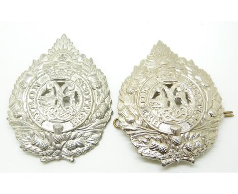 Two Australian Army Byron Scottish metal hat badges, both by Stoke