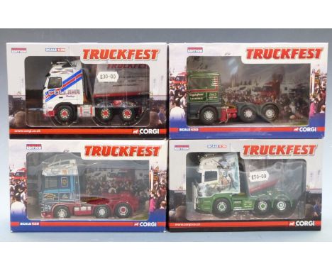 Four Corgi Truckfest 1:50 scale limited edition diecast model lorry tractor units Robert Laidlaw CC13220, Ian Wright Transpor