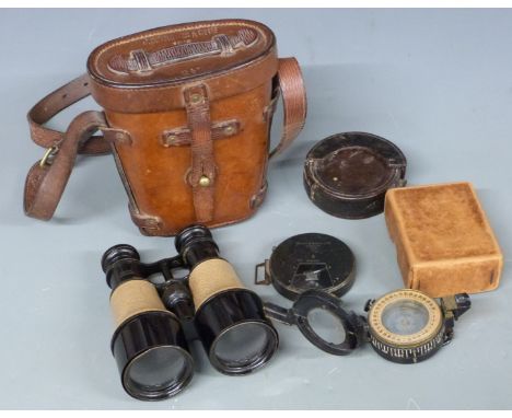 Leather cased WWI pattern service binoculars, the case marked J. B. Brooks &amp; Co Ltd 1916 and with&nbsp;broad arrow,&nbsp;
