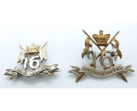 British Army 16th Queen's Lancers Victorian cap and collar badge