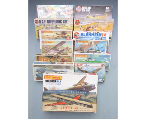 Fourteen Matchbox and Airfix plastic model kits including 1:700 scale ships, 1:72 scale aeroplanes etc, all in original boxes