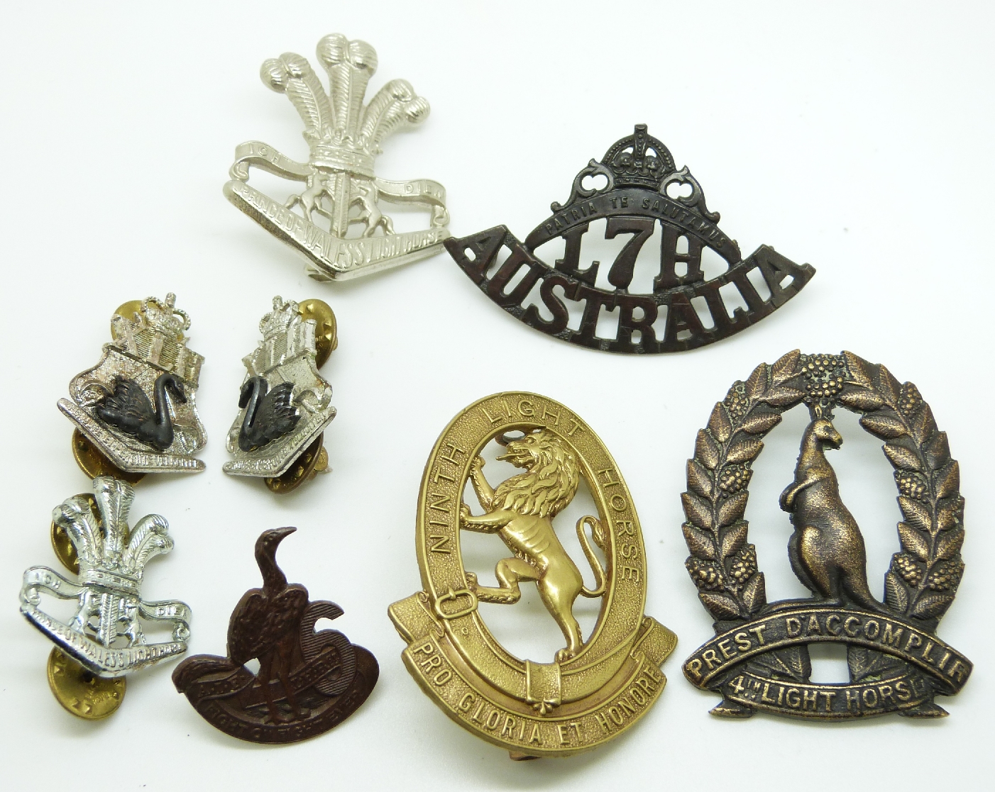 Eight Australian Army Light Horse metal badges for the 4th, 6th, 7th ...