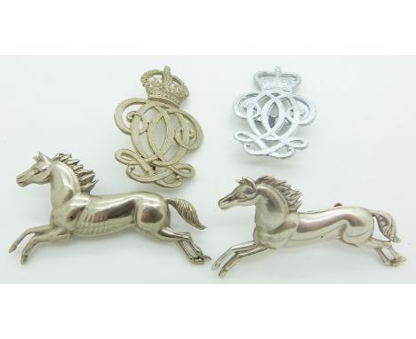 Four British Army Cavalry/Yeomanry metal arm badges
