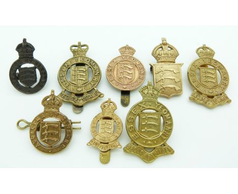 Eight British Army Essex Yeomanry / Imperial Yeomanry metal cap badges