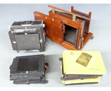 MPP 5x4 micro technical camera together with an early 20thC mahogany plate camera and a quantity of film holders etc