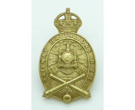New Zealand Army Territorial Force Railway Battalions brass cap badge with Gaunt makers to reverse