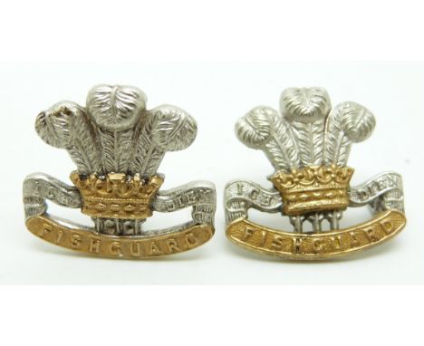 British Army Pembrokeshire Yeomanry pair of officer's silver and gilt collar badges