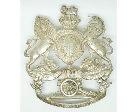 British Army Royal Artillery 1st Lanarkshire Artillery Voulnteers other ranks Victorian helmet plate, maker's plaque to rever