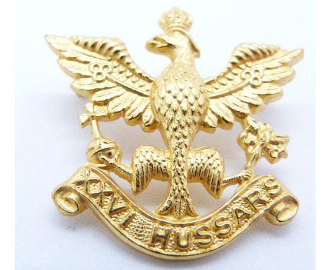 British Army 26th Hussars officer's gilt cap badge
