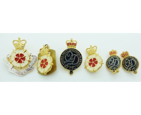 Six British Army King's Division and Queen's Division enamel band badges, three marked for Firmin