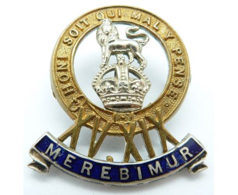 British Army 15th/19th Hussars officer's metal and enamel cap badge
