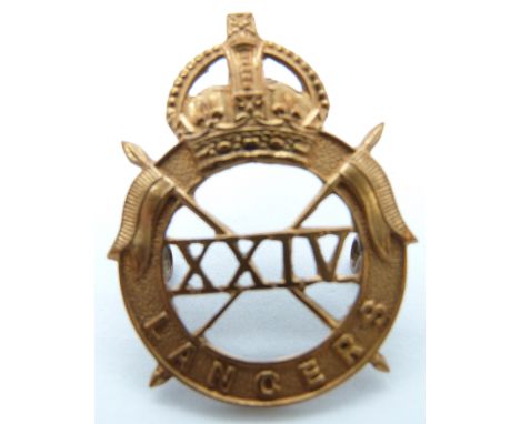 British Army 24th Lancers officer's gilt cap badge
