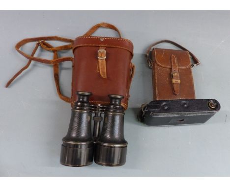 Negretti &amp; Zambra set of double extending binoculars in leather case and a cased N &amp; G Baby Sibyl folding camera