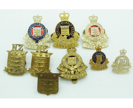 New Zealand Army Ordnance Corps metal and adonised hat and collar badges including enamelled examples, one marked Gaunt Londo