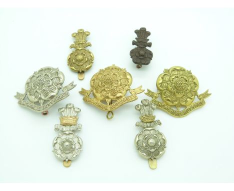 Seven British Army Lancashire Hussars / Imperial Yeomanry metal cap badges