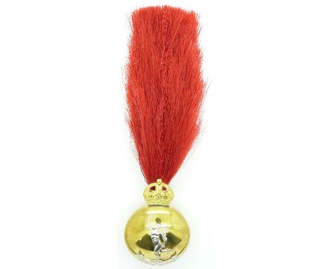 British Army Royal Signals band busby grenade and plume with King's crown, by Firmin