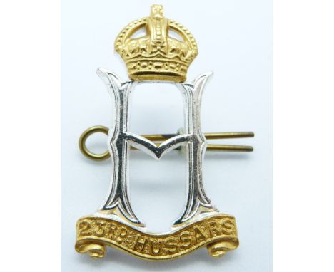 British Army 23rd Hussars officer's gilt cap badge