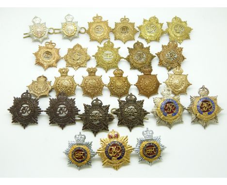 Twenty Six British Army metal collar badges for the Army Service Corps/Royal Army Service Corps in ten pairs plus six with Ge