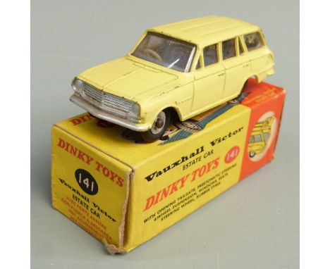Dinky Toys diecast model Vauxhall Victor Estate Car with yellow body and blue interior, 141, in original box.&nbsp;