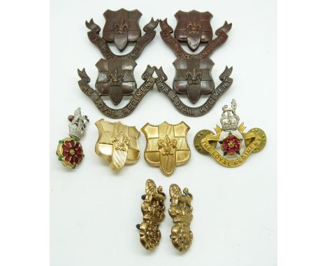 Ten British Army Loyal Regiment (North Lancashire) collar badges in four pairs plus two including two pairs of Officers Servi
