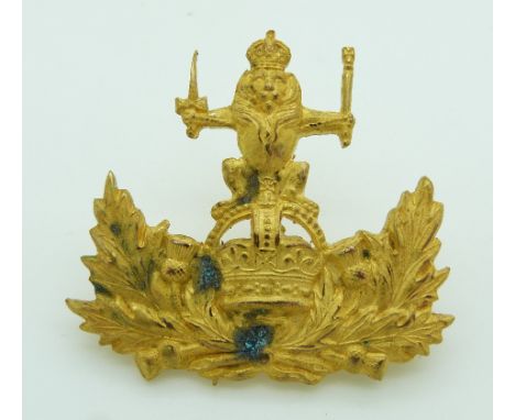 British Army Queen's Own Glasgow Yeomanry officer's gilt cap badge