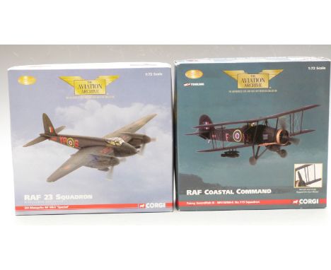 Two&nbsp;Corgi The Aviation Archive 1:72 scale limited edition diecast model aircraft RAF Coastal Command Fairey Swordfish II