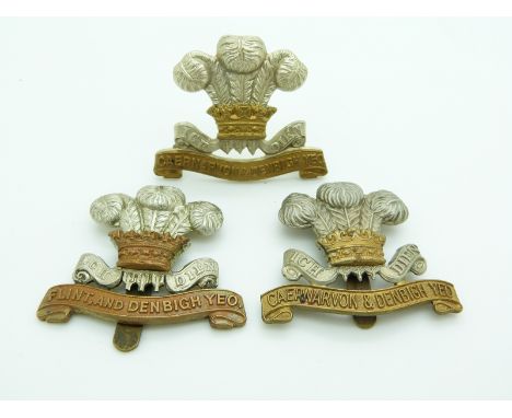 Three British Army Welsh Yeomanry metal cap badges
