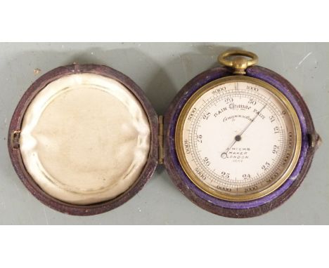 A.J. Hicks pocket barometer, in leather case&nbsp;