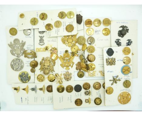 Collection of American badges for Army, Marines and Cadets including rank, Trade Corps and Unit examples, together with a sma