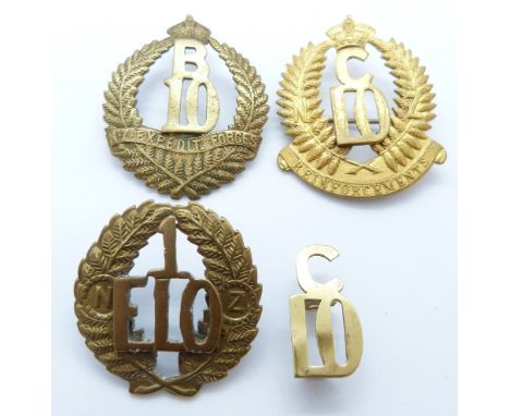 New Zealand Army WWI 10th Reinforcements B and C Company metal badges, together with a similar example