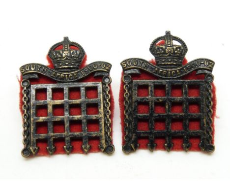 British Army 16th London Regiment pair of officer's service dress metal collar badges