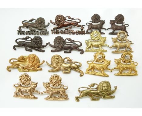 Fifteen British Army The Kings Own Royal Regiment and York &amp; Lancaster Regiment metal collar badges in five pairs plus fi