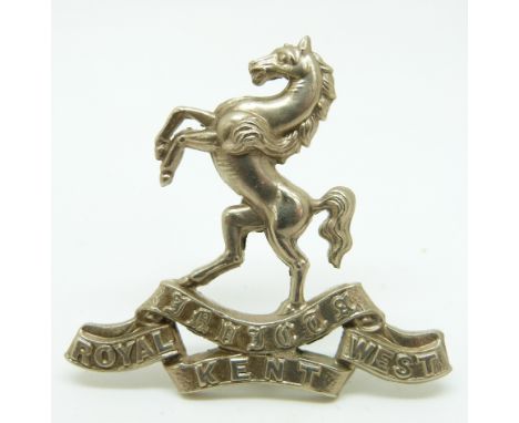 British Army Royal West Kent Regiment officer's white metal cap badge