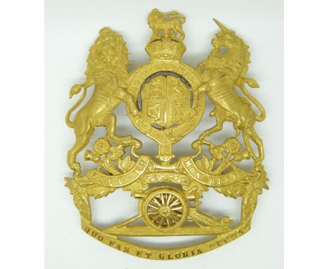 British Army Royal Artillery officer's Territorial Victorian helmet plate with maker's plaque to reverse Hobson and Sons, Lex