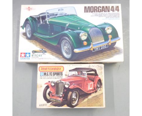 Two model kits Tamiya 1:24 scale Morgan 4/4 24170 and Matchbox 1:32 scale M.G.TC Sports PK-306, both in original boxes.&nbsp;