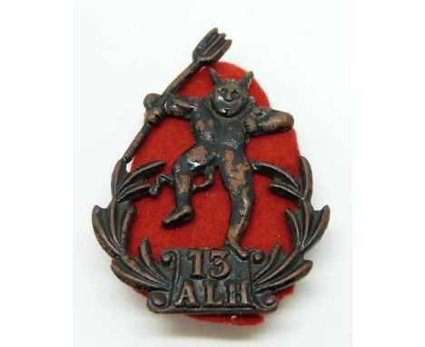 Australian Army 13th Light Horse Australian Imperial Force 'Dancing Devil' metal hat badge