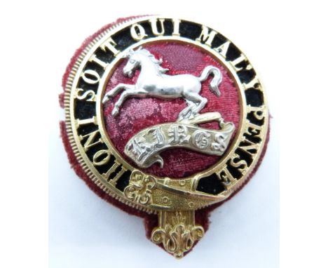 British Army King's Liverpool Regiment cloth backed metal badge for cross belt/pouch