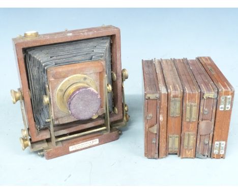 J. Lancaster &amp; Son, Birmingham mahogany plate camera, with Taylor Taylor and Hobson Cooke 4 1/4 x 3 1/4 lens, and a quant