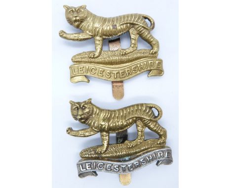 Two British Army Leicestershire Regiment 4th/5th/6th Battalion metal cap badges