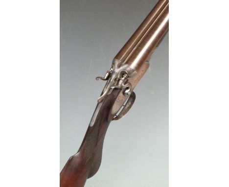 Thomas Wild 12 bore side by side hammer action shotgun with engraved locks, hammers, underside, trigger guard and top plate, 
