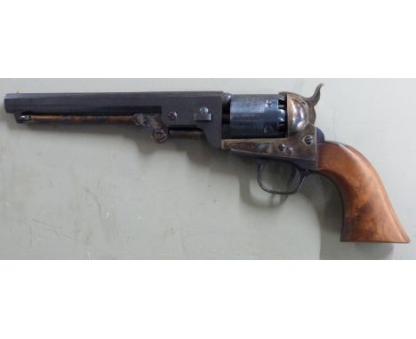 Italian .36 Colt style six shot single action percussion revolver with engraved scene of ships to the cylinder, monogrammed w
