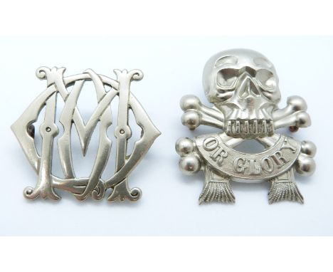 Two British Army 13th/18th Hussars and 17th/21st Lancers NCO metal arm badges
