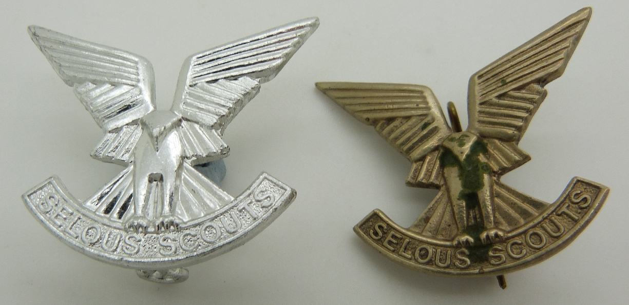 Two Selous Scouts cap badges including an anodised example by Reuteler ...