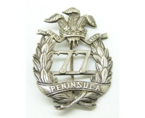 British Army 77th Regiment of Foot (Middlesex Regiment) Mess Sergeant's Puggaree badge in white metal