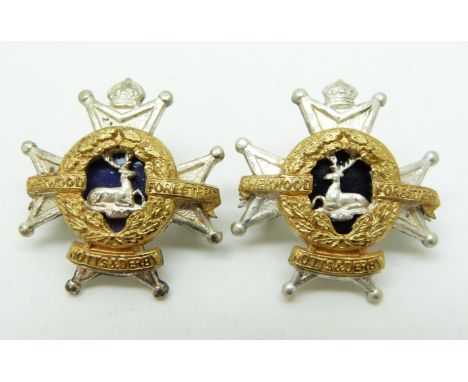 British Army Sherwood Foresters Notts and Derby Regiment pair of officer's metal collar badges, one marked Ludlow, London to 