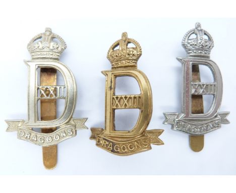 British Army 22nd Dragoons metal cap badges