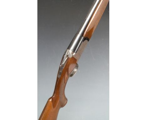 Barasingha 220 12 bore over and under ejector shotgun with engraved lock, top plate and underside, chequered semi-pistol grip