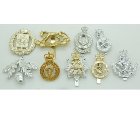 Nine British Army Yeomanry anodised cap badges including Northumberland Hussars, Sherwood Rangers Yeomanry and Shropshire Yeo