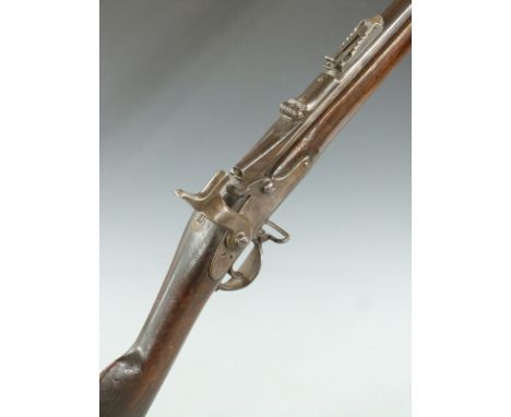 Neeham .50-70 breech loading conversion American service rifle with lock stamped 'US Bridesburg', pop-up ladder sights, steel
