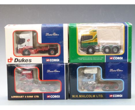 Four Corgi 1:50 scale limited edition diecast model lorry tractor cab units Macfarlane Transport Ltd CC12206, Dukes Transport